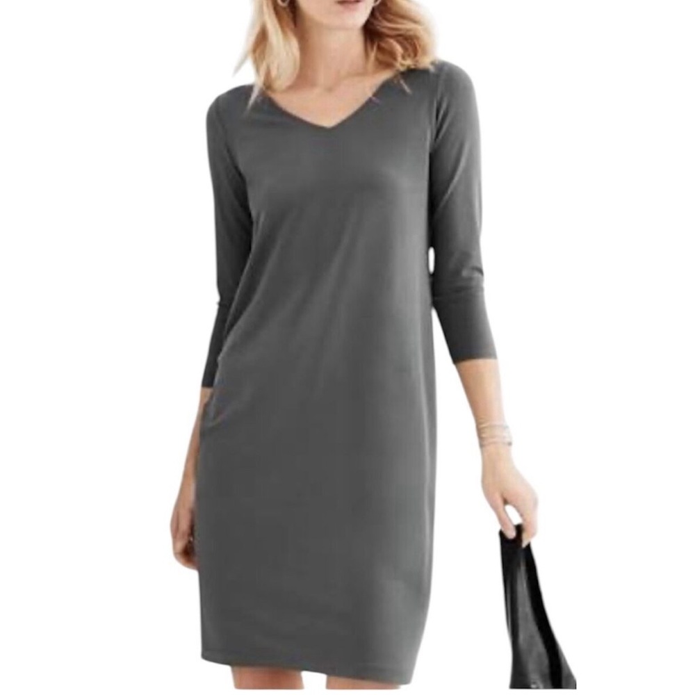 Eileen Fisher Women's Gray 3/4 Sleeve V-Neck Dress